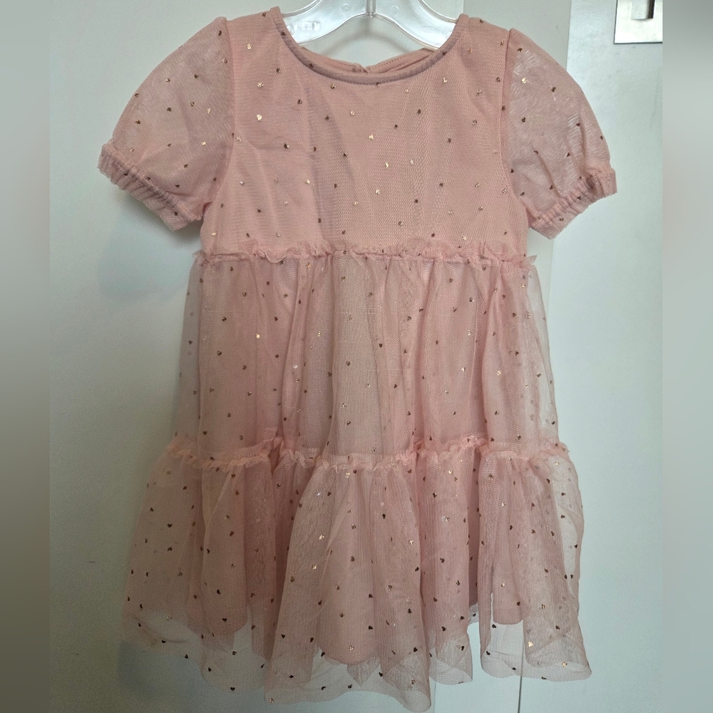 H&M Pink Tulle Dress with Gold Heart Accents